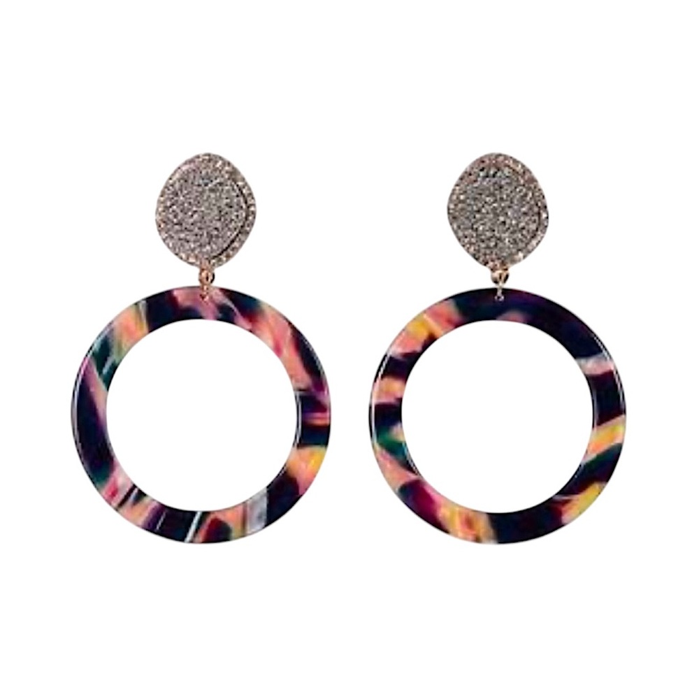 BAUBLEBAR “Devinne” Druzy & Resin Drop Earrings - Navy Multi NEW BNIP